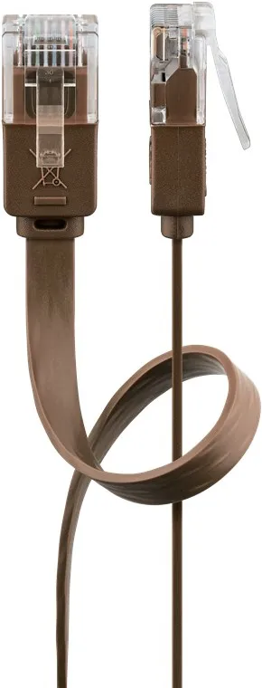 CAT 6 platt patchkabel, U/UTP, mörkbrun kopparledare (CU), 2 m