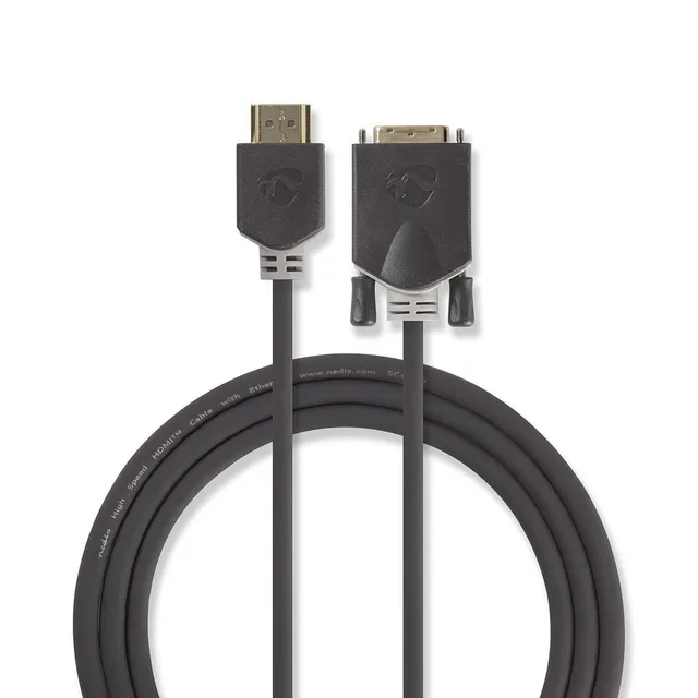 HDMI™ kabel | HDMI™ Kontakt | DVI-D 24+1-Pin Hane | 1080p | Guldplaterad | 2.00 m | Rak | PVC | Antracit | Låda