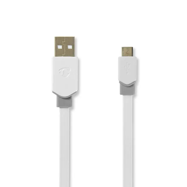 USB-kabel | USB 2.0 | USB-A Hane | USB Micro-B Hane | 480 Mbps | Guldplaterad | 1.00 m | Platt | PVC | Vit | Kartong med fönster