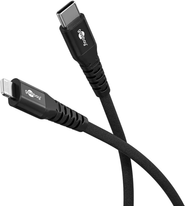 Lightning-USB-C™ supersoft textilkabel med metallkontakter, 2 m, svart MFi-certifierad, elegant och extra robust laddnings- och synkroniseringskabel för Apple iPhone/iPad (svart)