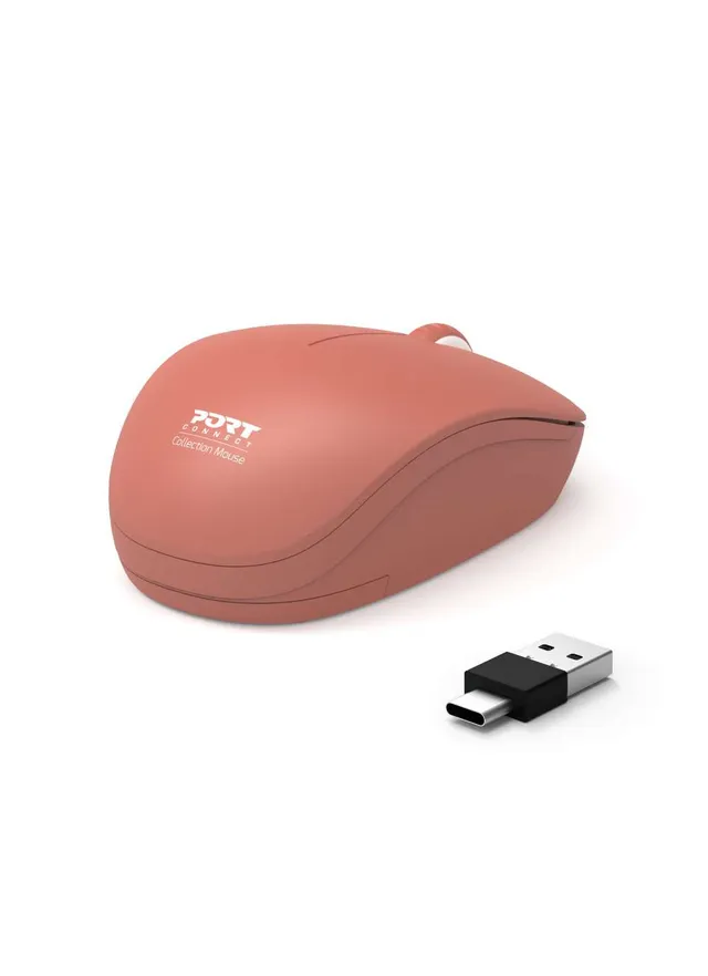 PORT Connect Collection - Mus - höger- och vänsterhänta - optisk - 3 knappar - trådlös - 2.4 GHz - USB / USB-C trådlös mottagare - terrakotta
