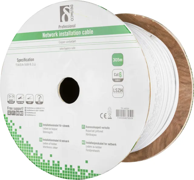 F/UTP installationskabel, Cat6, LSZH, 305m, vit