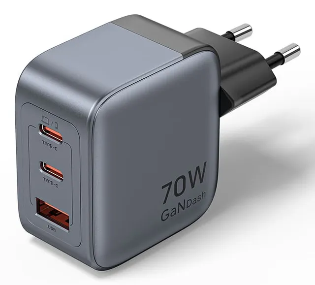 GaN USB-C+C+A 70W Charger (Gray)