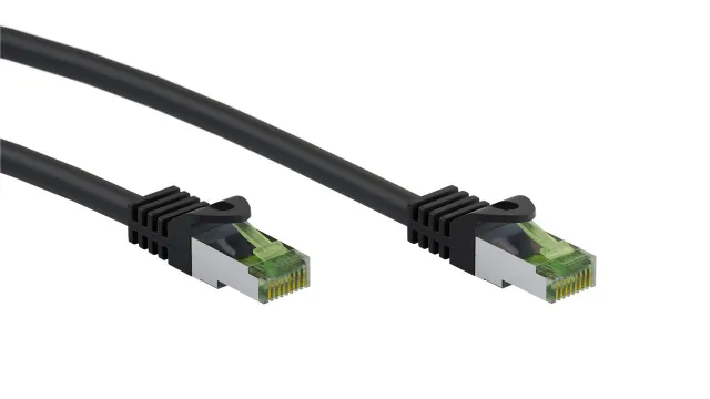 GHMT-certifierad CAT 8.1 patchkabel, S/FTP (PiMF), svart kopparledare, LSZH halogenfri kabelhölje, 3 m
