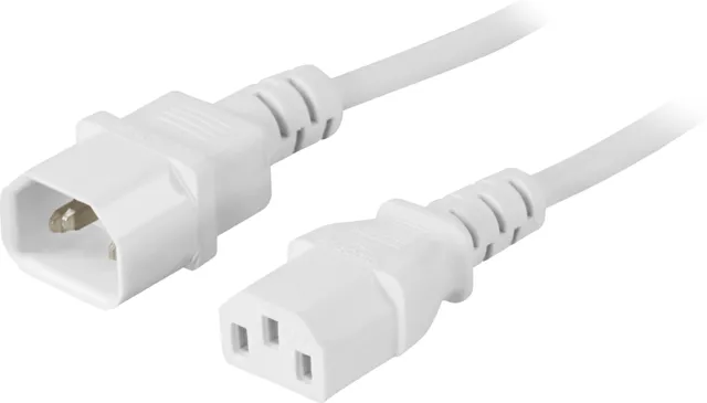 förlängningskabel PC/skärm, rak IEC C13 - rak IEC C14 1m, vit (DEL-112V)