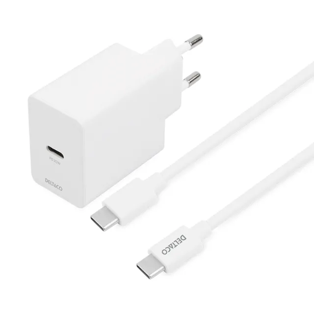 USB-C PD Wall Charger 20 W incl USB-C Cable - Vit Väggladdare med USB-