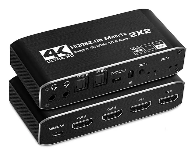 HDMI Matrix switch 2X2 med extractor 4K60Hz RGB 8:8:8 18Gbps 3D HDR HDCP2.2