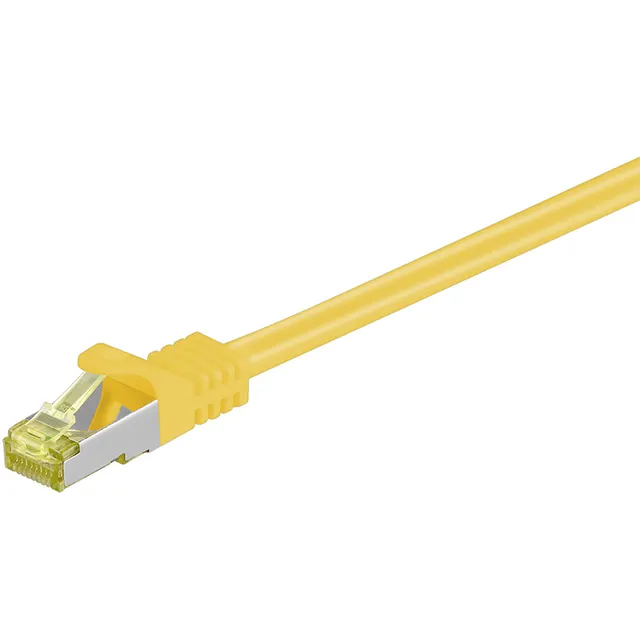 RJ45 patchkabel S/FTP (PiMF), 500 MHz, med CAT 7 råkabel, gul, 30 m LSZH halogenfri kabelhölje, koppar, RJ45-kontakt (CAT 6A)