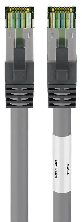 RJ45 (CAT 6A, 500 MHz) patchkabel med CAT 8.1 S/FTP rå kabel, grå 99,9 % syrefri kopparledare (OFC), AWG 24, halogenfri kabelhölje (LSZH), 20 m