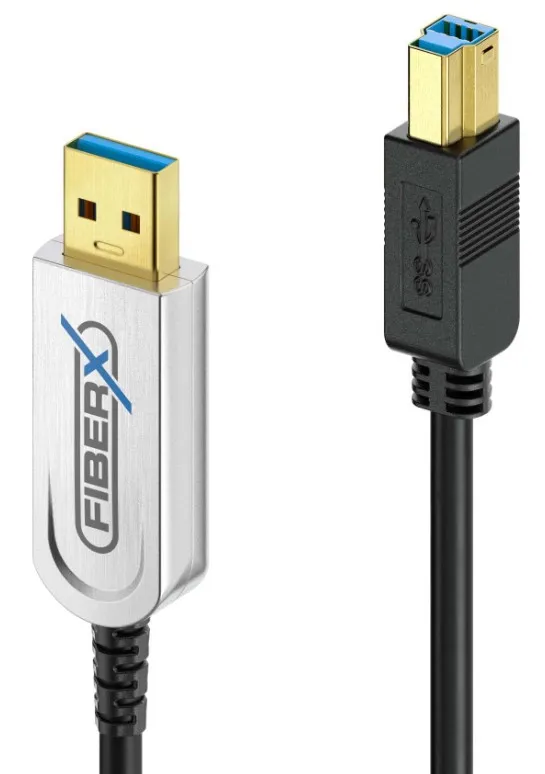 Fiberx Usb Cable 20m Usb-b Usb-a Svart, Silver