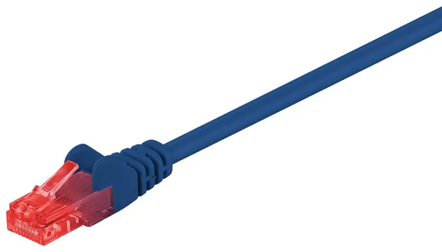 CAT 6 patchkabel, U/UTP, blå kopparklädd aluminiumtråd (CCA), 1 m