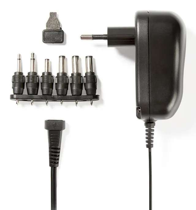 Universal nätadapter | 12 W | 3 / 4.5 / 5 / 6 / 7.5 / 9 / 12 V DC | 1.80 m | 2.0 A | 6 plug(s) | Svart