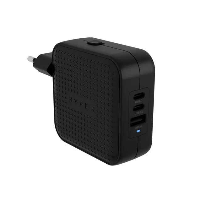 HyperJuice - Strömadapter - GaN - 70 watt - QC 3.0, Power Delivery 3.0 + PPS - 3 utdatakontakter (USB, 2 x USB-C) - svart