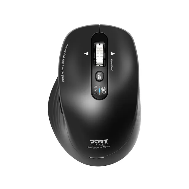 PORT Connect Professional BUSINESS - Mus - laddningsbar - optisk - 6 knappar - trådlös - 2.4 GHz, Bluetooth - trådlös USB-mottagare