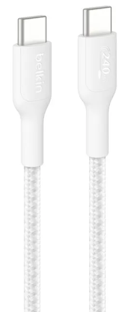 Nylonflätad Snabbladdningskabel USB-C till C, 240W 1M Vit