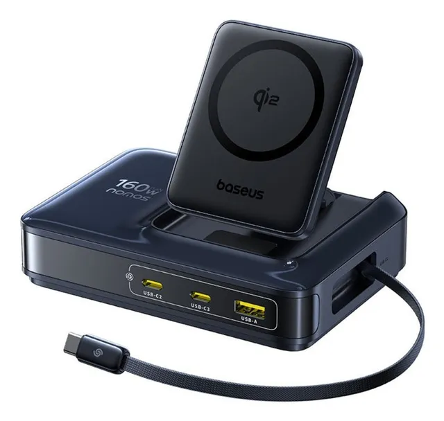 Nomos NH21 Qi2 160W 4-in-1 Wireless Charging Station with Retractable Cable - Black