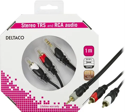 Ljudkabel 3,5mm ha till 2st RCA ha - 1m - Svart