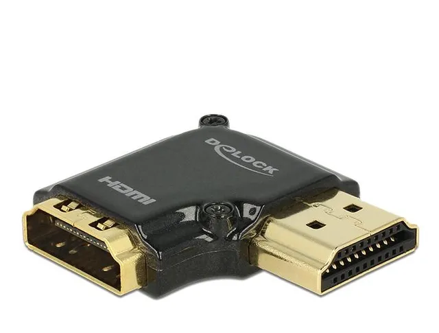 HDMI-adapter, 19-pin ho-ha, vinklad 90° höger, svart