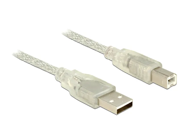 USB-A 2.0-kabel hane till USB-B 2.0 hane 5m - Transparent
