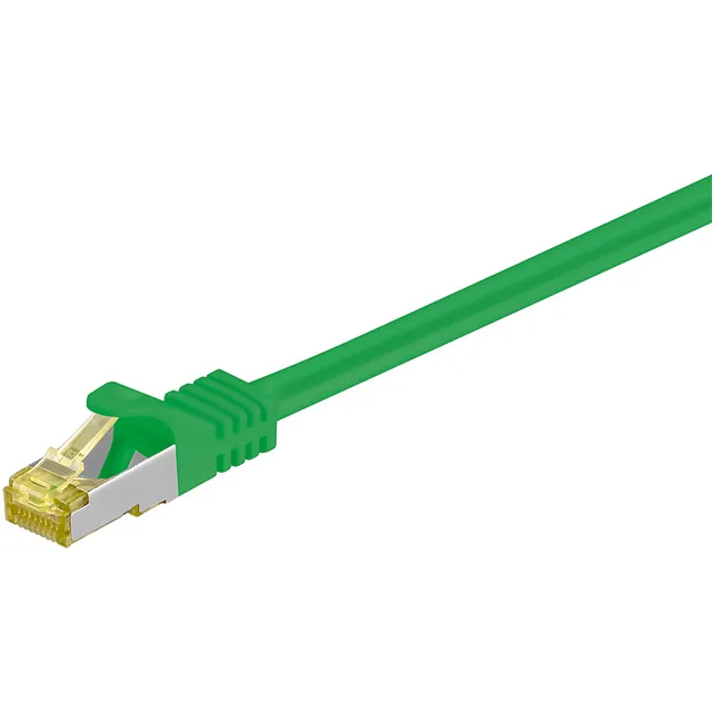 RJ45 patchkabel S/FTP (PiMF), 500 MHz, med CAT 7 råkabel, grön, 10 m LSZH halogenfri kabelhölje, koppar, RJ45-kontakt (CAT 6A)