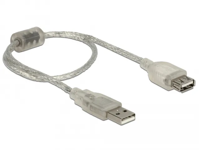 USB 2.0 förlängningskabel USB-A hane till USB-A hona – transparent 0,3m