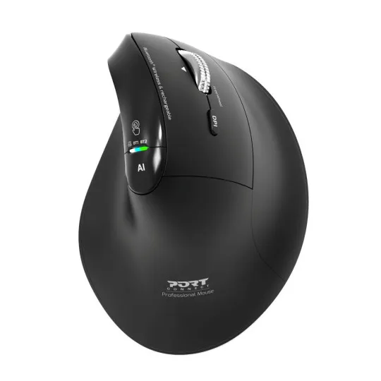 PORT - Mus - ergonomisk - optisk - 6 knappar - trådlös - 2.4 GHz, Bluetooth - trådlös USB-mottagare - svart