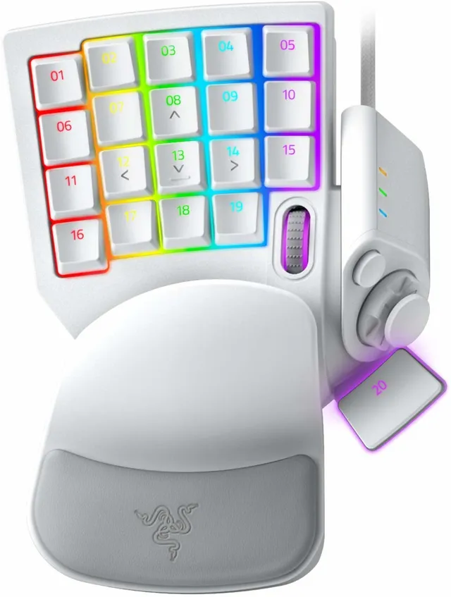 Tartarus Pro - Tangentsats - med 8-way directional thumbpad, rullningshjul, tangentbordsindikator, hyperrespons tumknapp, spacebar-aktuator - bakgrundsbelyst - USB - tangentbrytare: Razer Analog Optical Switches - kvicksilvervit