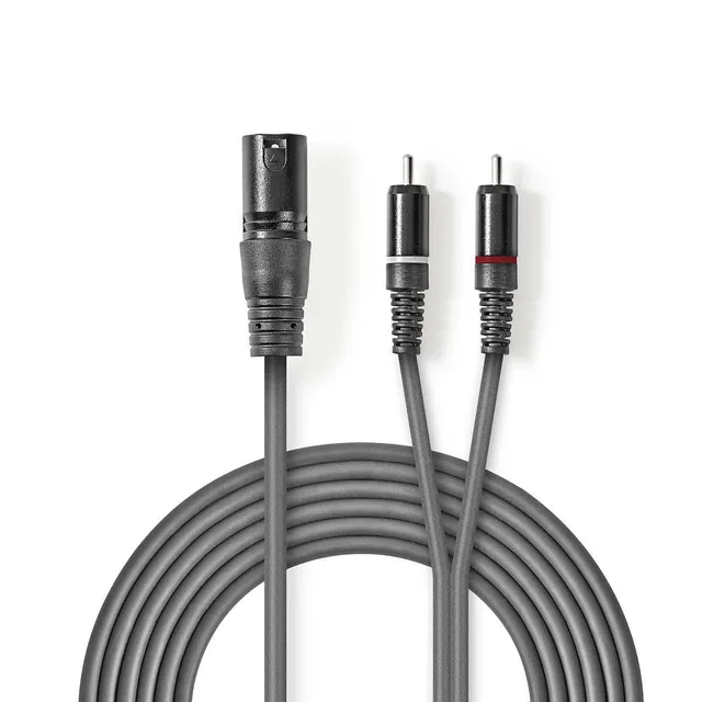 Balanserad ljudkabel | XLR 3-stifts hane | 2x RCA Hane | Nickelplaterad | 1.50 m | Rund | PVC | Mörkgrå | Kartonghylsa