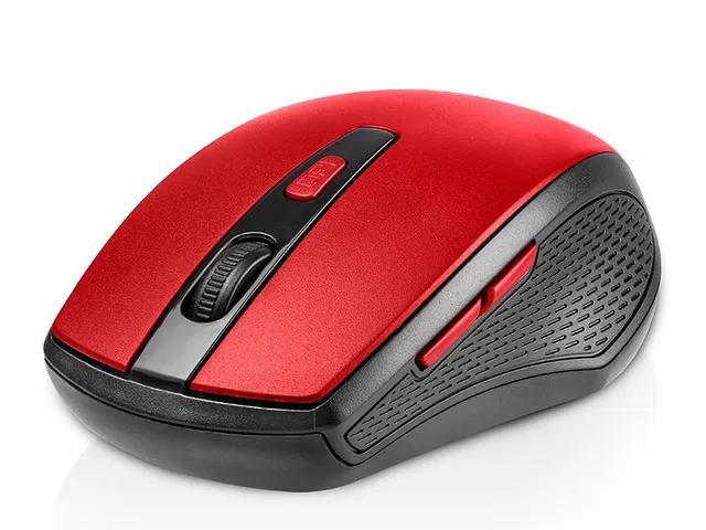 Deal RF - Mus - ergonomisk - nano - högerhänt - optisk - 6 knappar - trådlös - 2.4 GHz - trådlös USB-mottagare - röd - hängande låda