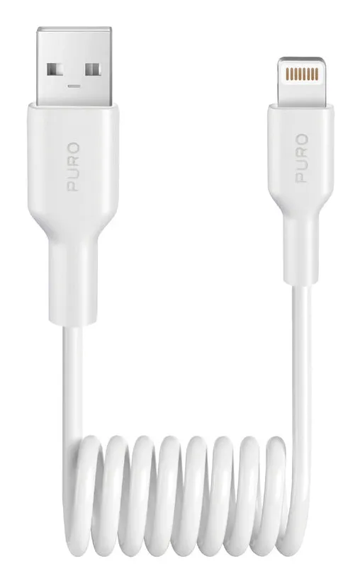 12W USB-A Spiral Cable - Lightning 1m - White