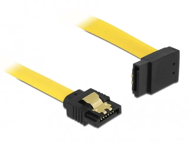 SATA3 kabel DeLOCK, med lås-clips, vinklad uppåt-rak, 50 cm - Gul