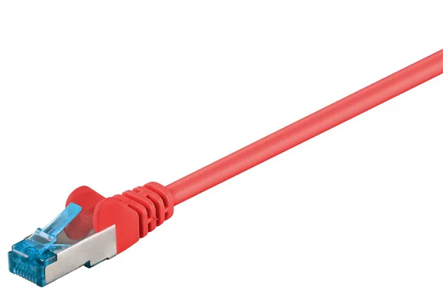 Patchkabel CAT 6A, S/FTP (PiMF), röd, 1,5 m opparledare (CU), halogenfri kabelhölje (LSZH)