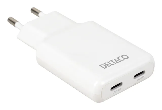 Väggladdare 2 x USB-C 45W Slim Vit