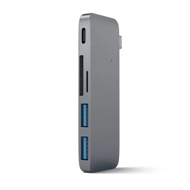USB-C-hub Satechi, 2xUSB 3.0, kortläsare SD/MicroSD, USB Pass Through för laddning - Rymdgrå