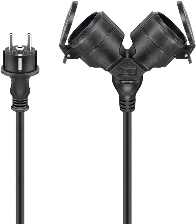 Outdoor Double Extension Cable - Ström (CEE 7/7) - Typ E/F Kontakt - 10m - Svart
