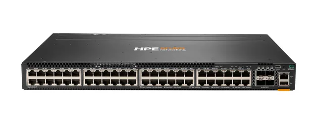 HPE Aruba 6300M - Switch - L3 - Administrerad - 48 x 10/100/1000 + 4 x 1 Gb/10 Gb/25 Gb/50 Gb SFP56 (upplänk/stapling) - framsidan och sida till baksi