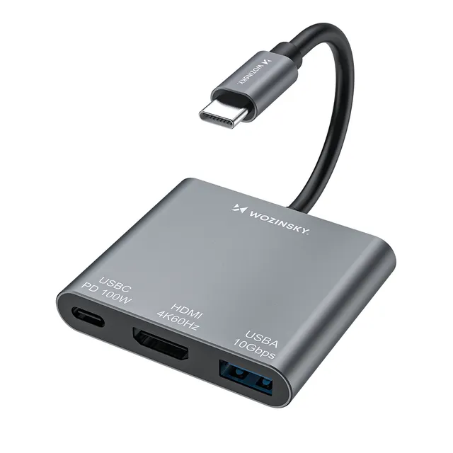 WHCH-01 USB-C PD 100W HDMI 4K@30Hz USB-A 10Gbps Hub - Grey USB Hub - USB 3.0 - 3 porte - Grey