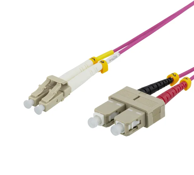OM4 Fiber cable, LC – SC, duplex, multimode, 50/125, 0,5m
