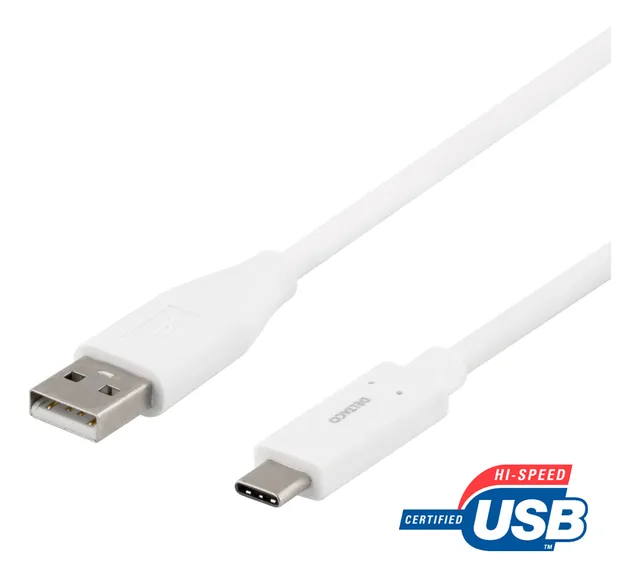 USB 2.0 kabel, Typ C - Typ A ha, 0,25m, vit