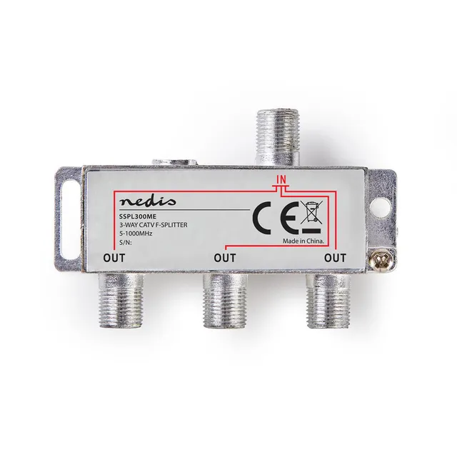 CATV Splitter | 5 - 1000 MHz | inkopplingsförlust: 6.8 dB | Antal utgångar: 3 | 75 Ohm | Zinc Alloy
