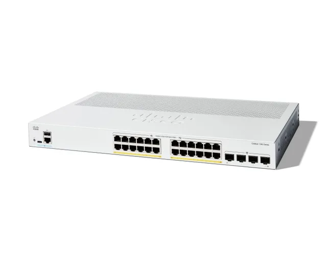 Catalyst 1300-24P-4G - Switch - L3 - Administrerad - 24 x 10/100/1000 (PoE+) + 4 x 1 Gigabit SFP - rackmonterbar - PoE+ (195 W) - återanvänd