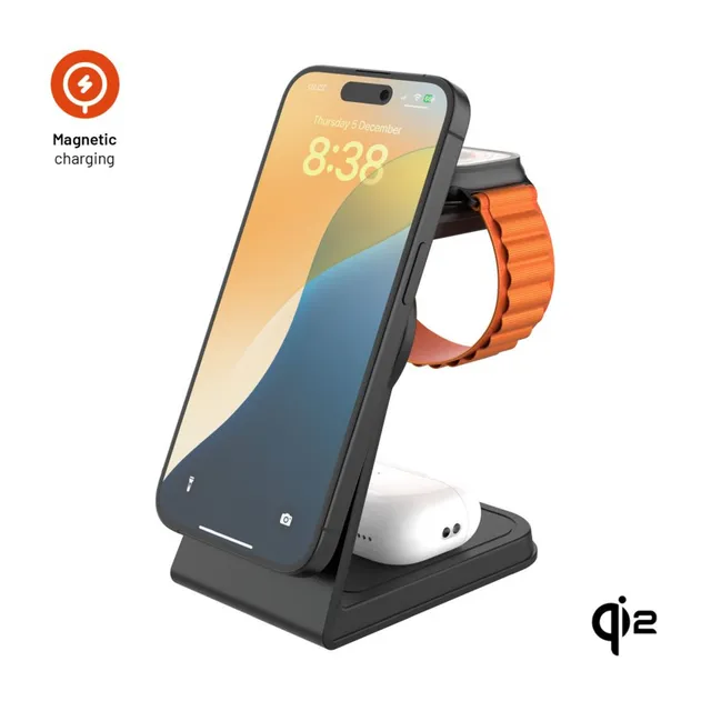 3in1 Mag ALU Qi2 Wireless Charging station Black