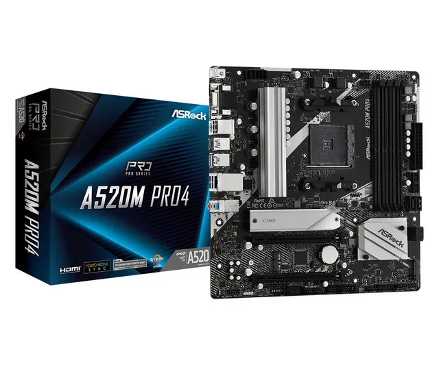 A520M Pro4 Moderkort - AMD A520 - AMD AM4 - DDR4 RAM - Micro-ATX