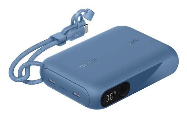 BoostCharge - Power bank - med display - 10000 mAh - 20 watt - PD - 2 utdatakontakter (USB-C) - på kabel: USB-C - blå