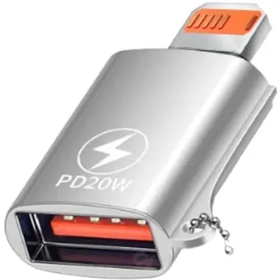 USB-A 3.1 OTG hona till Lightning hane adapter, Lightning adapter till synk och laddning, aluminium silver