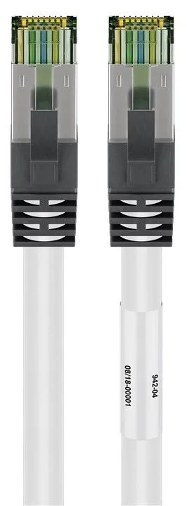 CAT 8.1 Patchkabel, S/FTP (PiMF), vit 99,9 % syrefri kopparledare (OFC), AWG 24, halogenfri kabelhölje (LSZH), 1 m
