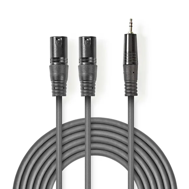 Balanserad ljudkabel | 2x XLR 3-Pin Hane | 3.5 mm Hane | Nickelplaterad | 3.00 m | Rund | PVC | Mörkgrå | Kartonghylsa
