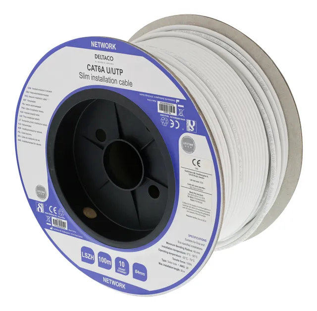 U/UTP Cat6a installation cable slim 28AWG 100m LSZH white