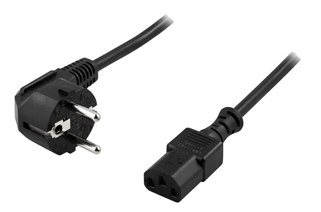 apparatkabel, vinklad CEE 7/7 - rak IEC C13, 2m, LSZH, Svart