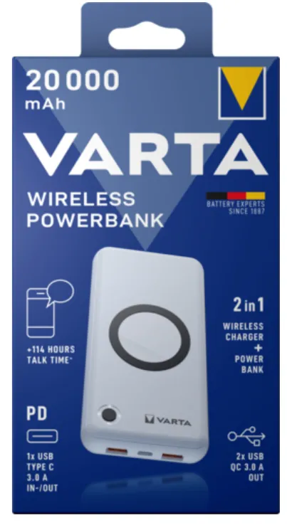 wireless power bank - 2-in-1 - Li-pol - 2 x USB USB-C - 20 Watt